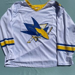 Blue Yellow and White Sharks jersey